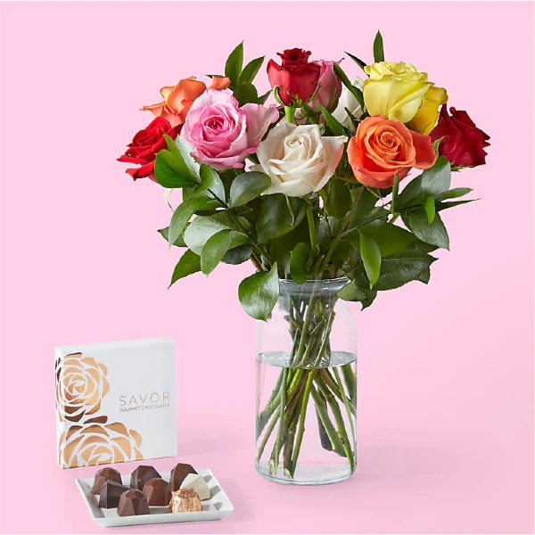 12 roses and chocolate valentines gift